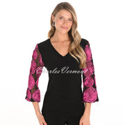 Frank Lyman Top With Embroidery Patterned Sleeves - Style 253231