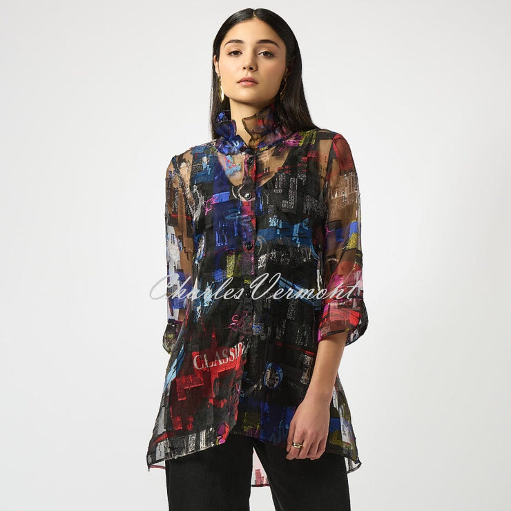 Joseph Ribkoff Organza Graffiti Inspired Newspaper Print Blouse - Style 253254