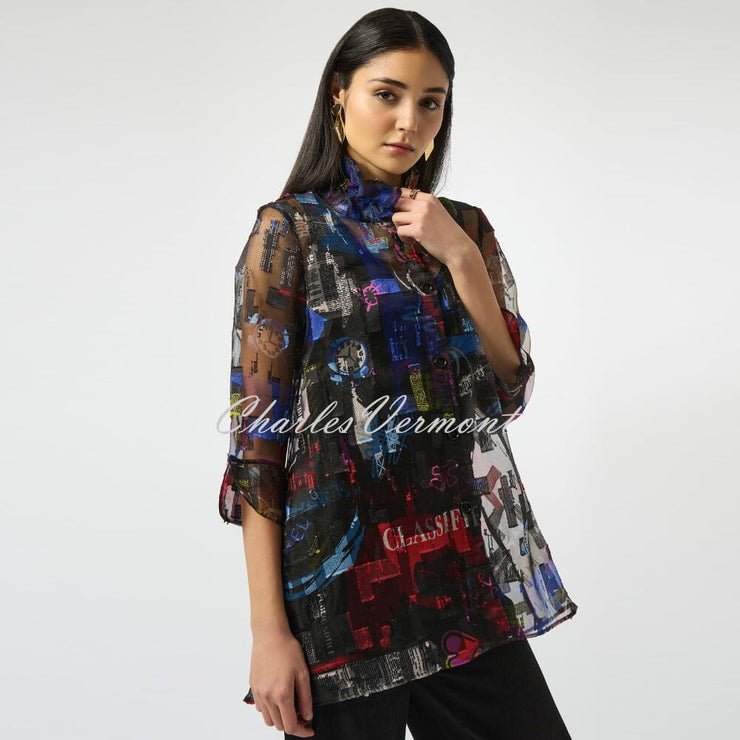 Joseph Ribkoff Organza Graffiti Inspired Newspaper Print Blouse - Style 253254