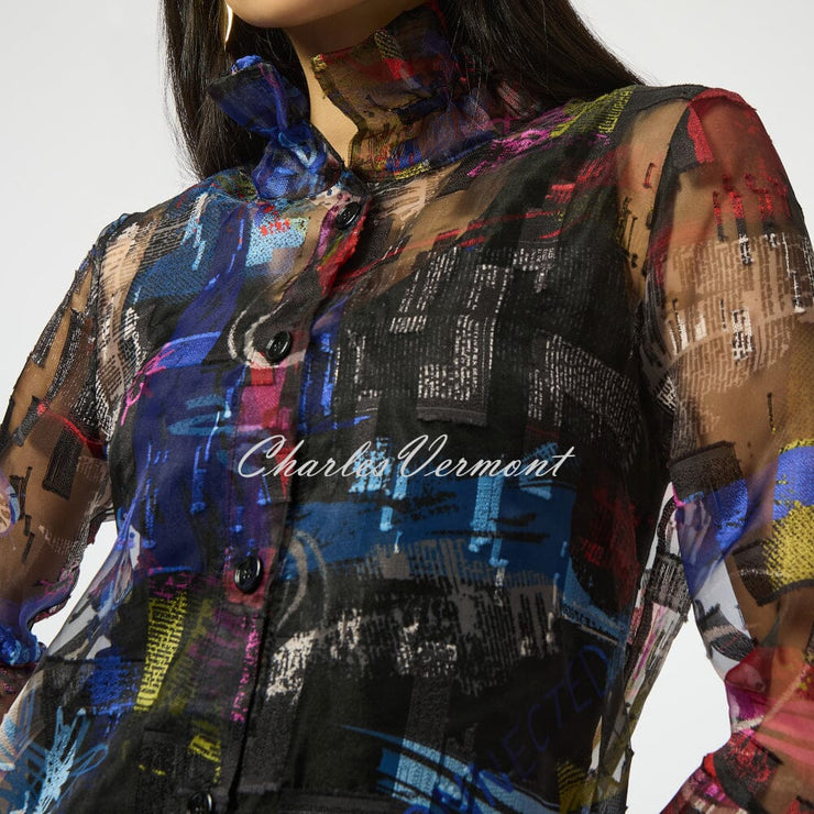 Joseph Ribkoff Organza Graffiti Inspired Newspaper Print Blouse - Style 253254