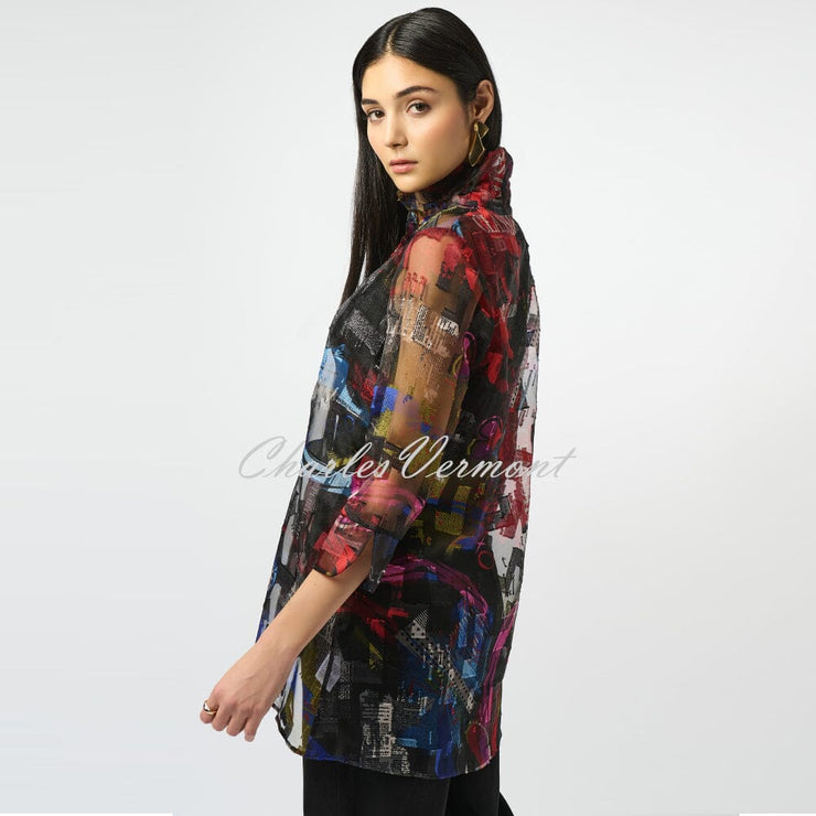 Joseph Ribkoff Organza Graffiti Inspired Newspaper Print Blouse - Style 253254