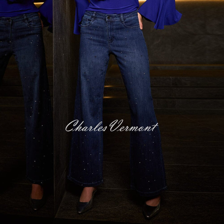 Joseph Ribkoff Wide Leg Jean With Rhinestone Detail - Style 254921