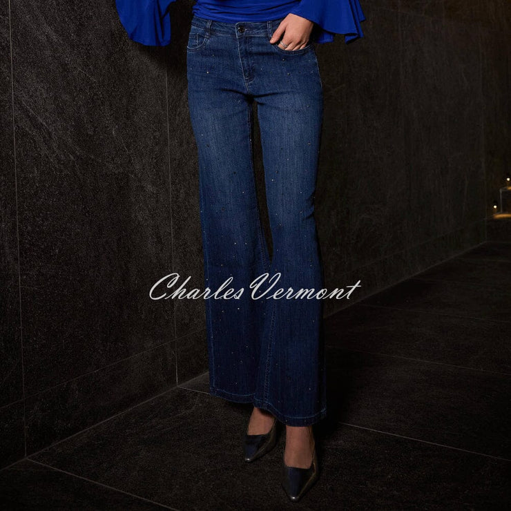 Joseph Ribkoff Wide Leg Jean With Rhinestone Detail - Style 254921