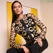 Joseph Ribkoff Mesh and Faux Leather Collarless Jacket - Style 254923