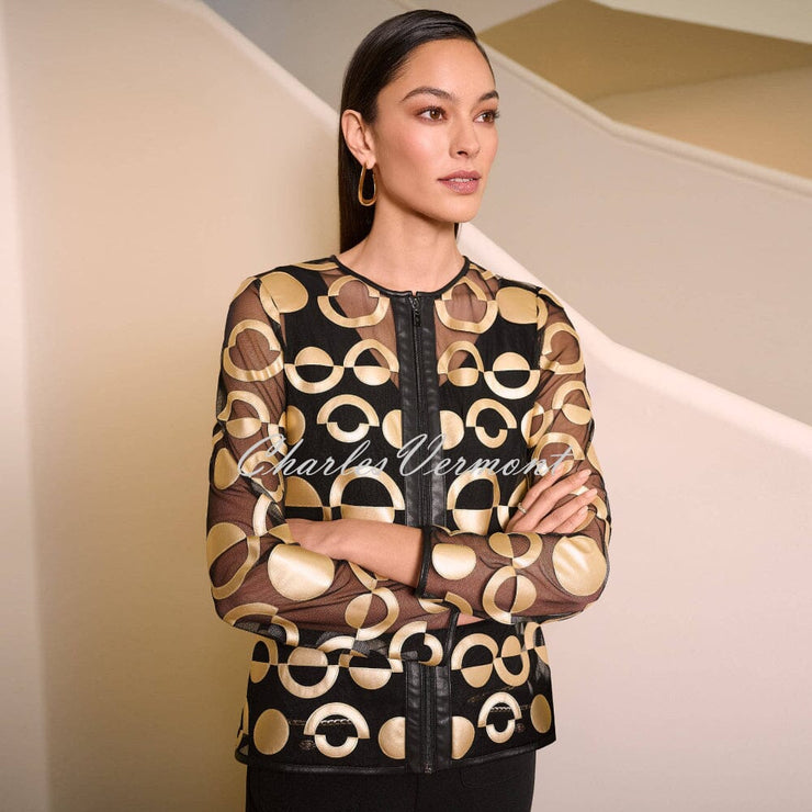 Joseph Ribkoff Mesh and Faux Leather Collarless Jacket - Style 254923