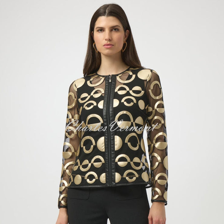 Joseph Ribkoff Mesh and Faux Leather Collarless Jacket - Style 254923