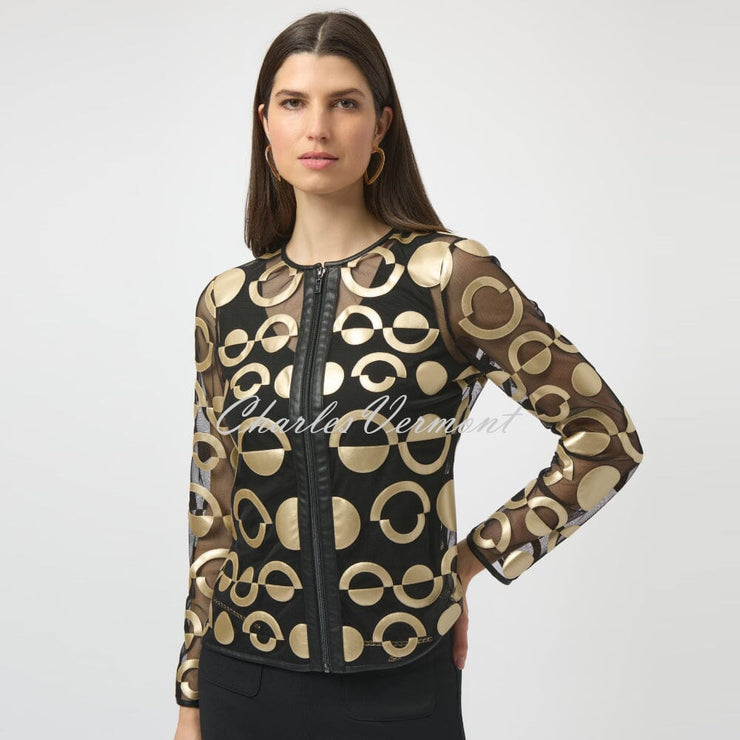 Joseph Ribkoff Mesh and Faux Leather Collarless Jacket - Style 254923