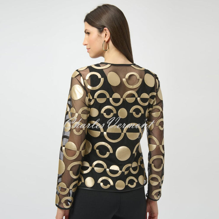Joseph Ribkoff Mesh and Faux Leather Collarless Jacket - Style 254923