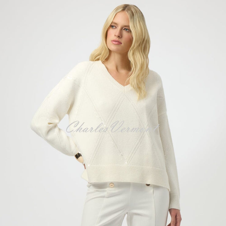 Joseph Ribkoff Sequin Knit Sweater - Style 254949 (Winter White)