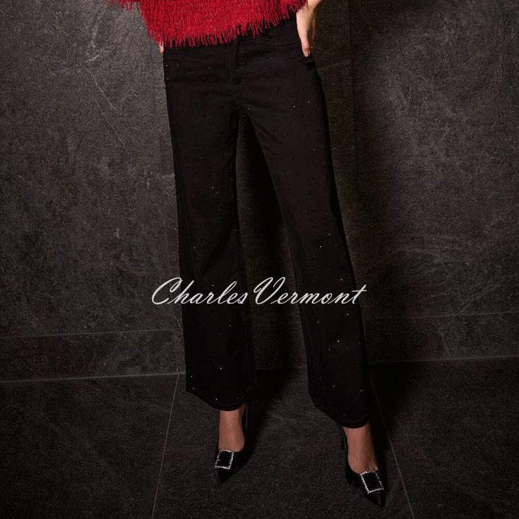 Joseph Ribkoff Wide Leg Jeans With Rhinestone Detail - Style 254962