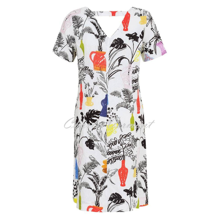 Dolcezza 'Summer Bouquet' V-neck Linen Dress - Style 25717