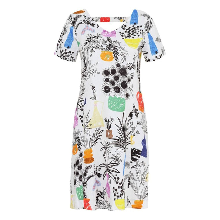 Dolcezza 'Summer Bouquet' V-neck Linen Dress - Style 25717