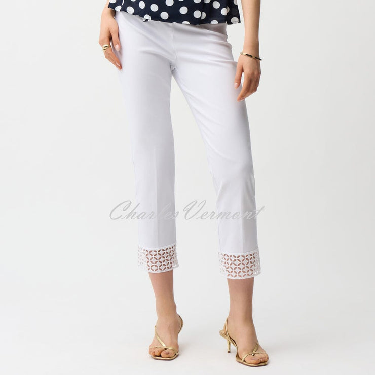 Joseph Ribkoff Cropped Trouser With Geometric Lace Hem Detail - Style 261159 (White)