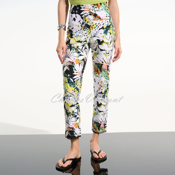 Joseph Ribkoff Tropical Print Trouser With Mesh Hem Detail - Style 261603