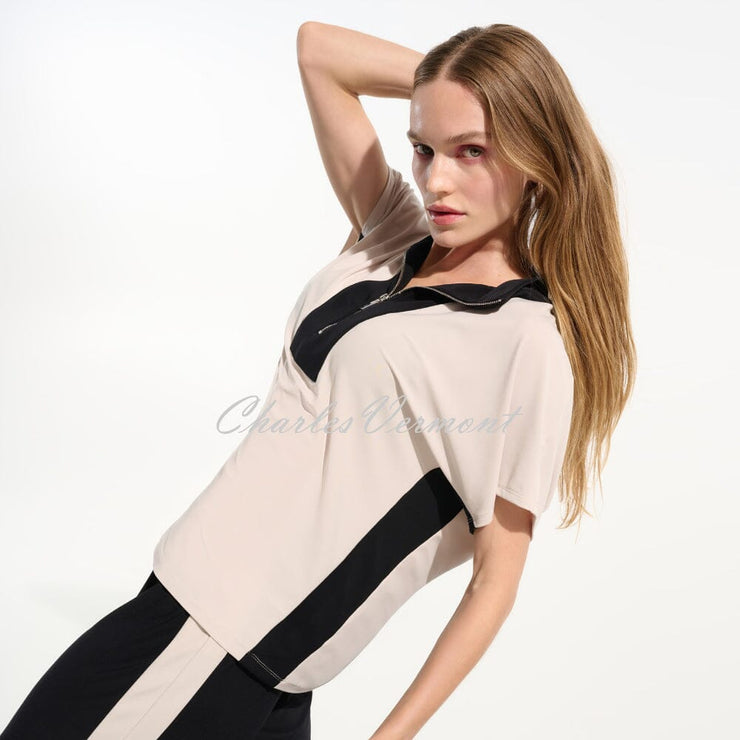 Joseph Ribkoff Colour Block Top With Zip Neckline  - Style 261611