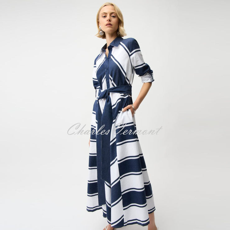 Joseph Ribkoff Cotton Stripe Fit And Flare Shirt Dress - Style 261936