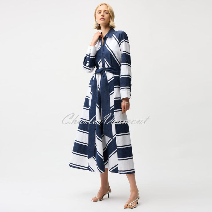 Joseph Ribkoff Cotton Stripe Fit And Flare Shirt Dress - Style 261936