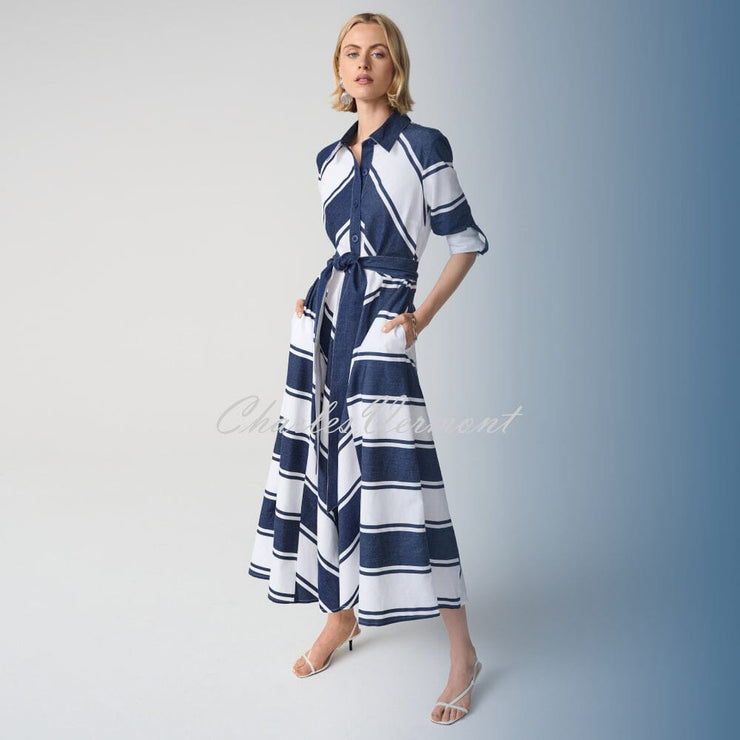 Joseph Ribkoff Cotton Stripe Fit And Flare Shirt Dress - Style 261936
