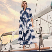 Joseph Ribkoff Cotton Stripe Fit And Flare Shirt Dress - Style 261936