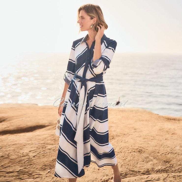 Joseph Ribkoff Cotton Stripe Fit And Flare Shirt Dress - Style 261936