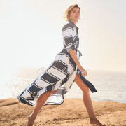 Joseph Ribkoff Cotton Stripe Fit And Flare Shirt Dress - Style 261936