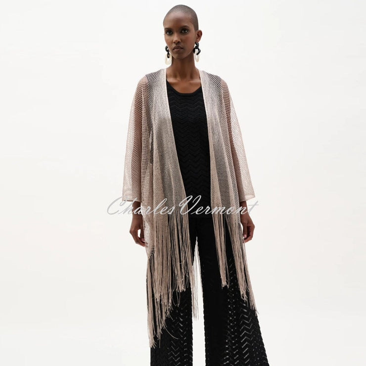 robe de chambre wool zip jacket 切替デザイン Joseph Ribkoff Open Stitch Draped Cover Up With Fringe Hem - Style