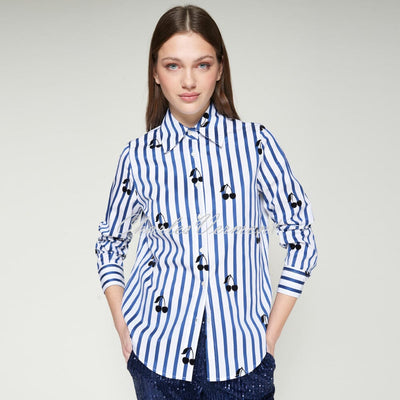 Vilagallo Striped Blouse With Cherry Silhouette Print - Style 32805