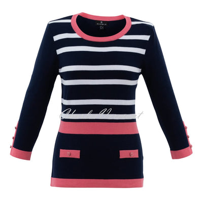 Marble Striped Sweater - Style 6501-135 (Watermelon / Navy / White)