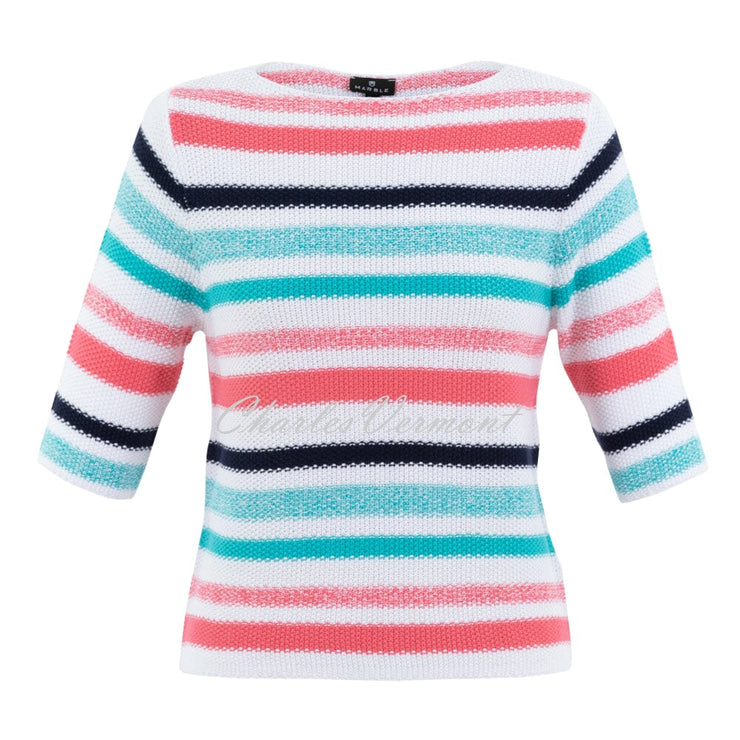 Marble Striped Knit Sweater - Style 6558-135 (Watermelon / Aqua / Multi)