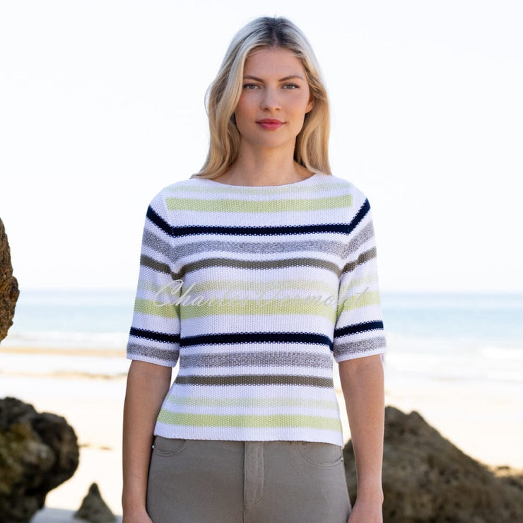 Marble Striped Knit Sweater - Style 6558-216 (Light Apple / Khaki / Multi)