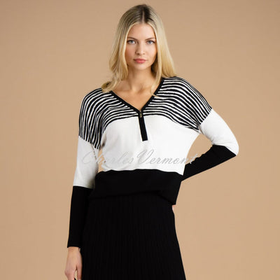 Marble Zipped V-neck Sweater - Style 6715-104