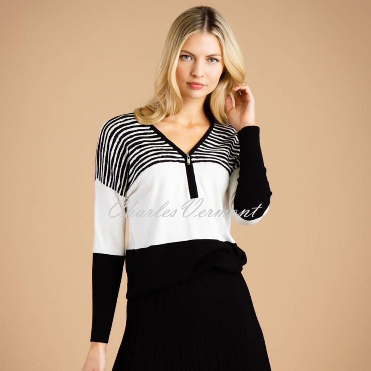 Marble Zipped V-neck Sweater - Style 6715-104