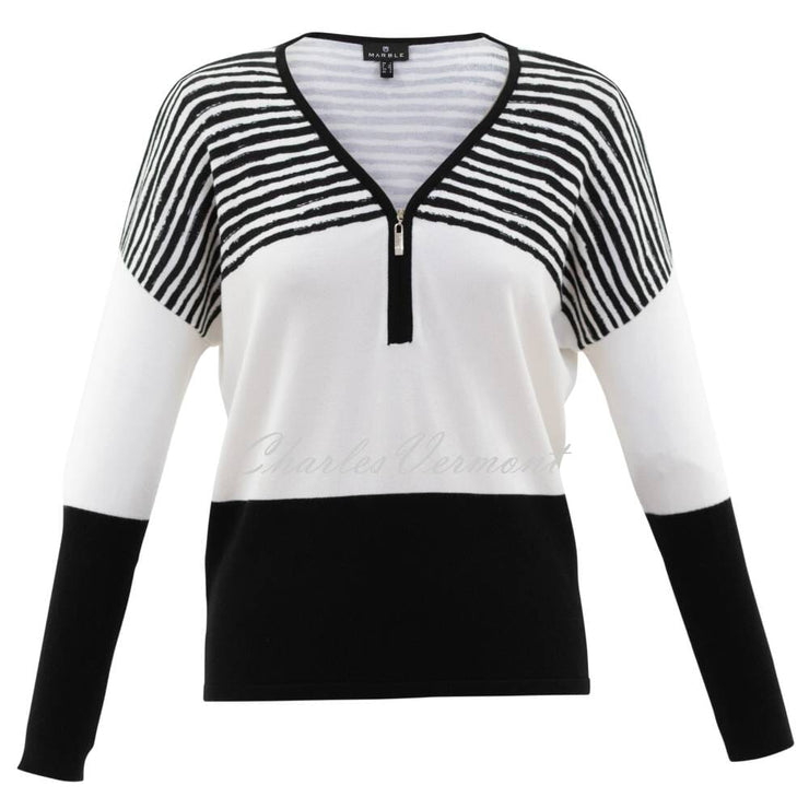 Marble Zipped V-neck Sweater - Style 6715-104