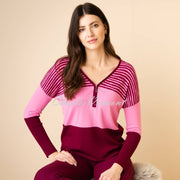 Marble Zipped V-neck Sweater - Style 6715-207 (Light Pink)