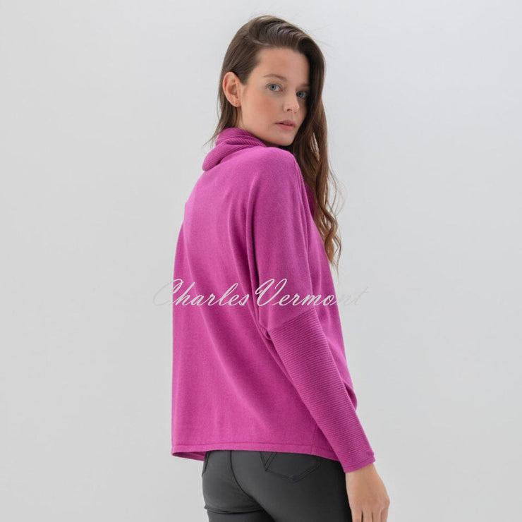 Marble Asymmetric Button Sweater - Style 6727-222 (Magenta)