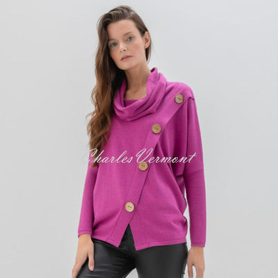 Marble Asymmetric Button Sweater - Style 6727-222 (Magenta)