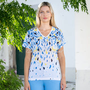 Marble Scatter Print V-Neck Top - Style 6947-213 (Powder Blue / Powder Blue / Multi)