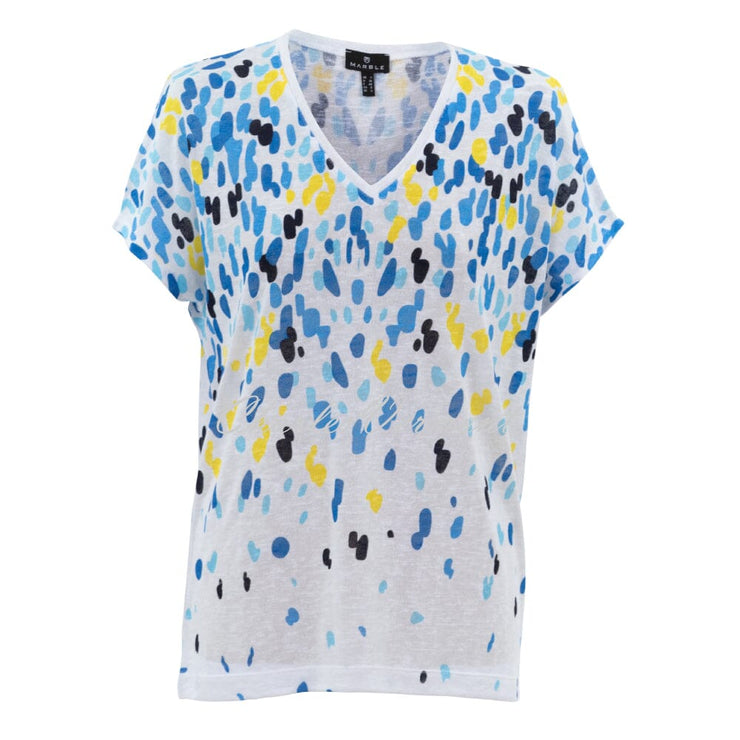 Marble Scatter Print V-Neck Top - Style 6947-213 (Powder Blue / Powder Blue / Multi)