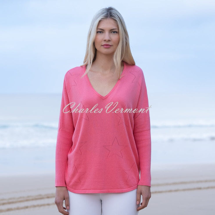 Marble Sweater With Star Pointelle Pattern - Style 7010-135
