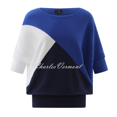 Marble Colour Block Sweater - Style 7011-153 (Cobalt / Navy / White)