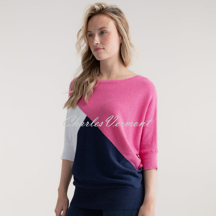 Marble Colour Block Sweater - Style 7011-194 (Pink / Navy / White)