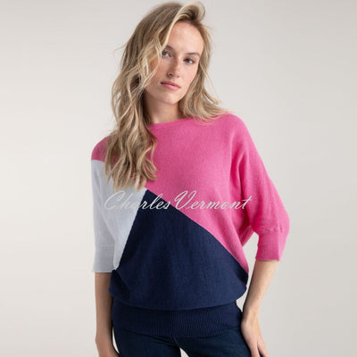 Marble Colour Block Sweater - Style 7011-194 (Pink / Navy / White)