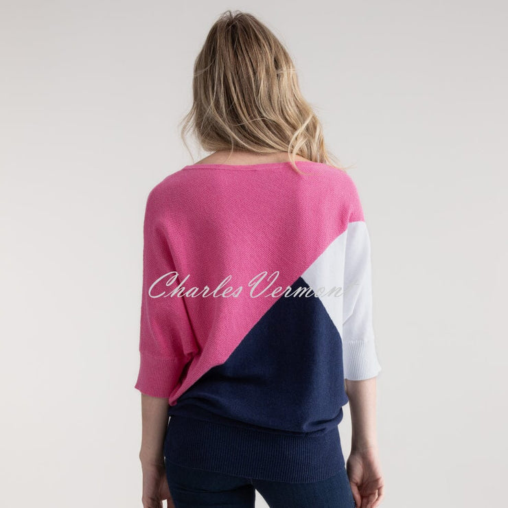 Marble Colour Block Sweater - Style 7011-194 (Pink / Navy / White)