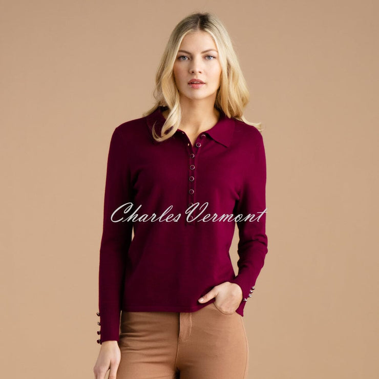 Marble Polo Style Sweater Top - Style 7105-205 (Berry)