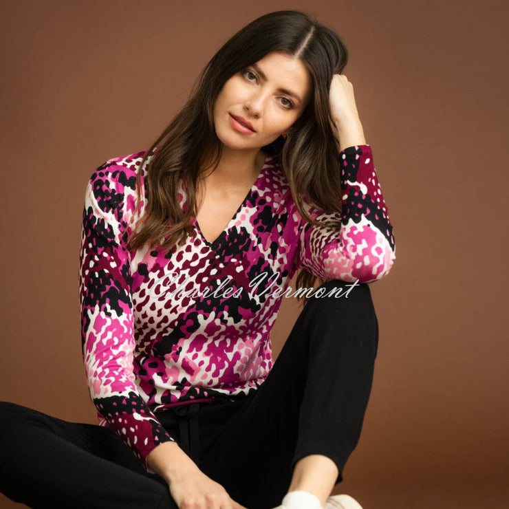 Marble Abstract Print Sweater Top - Style 7116-206 (Dark Pink / Pink / Black / Multi)