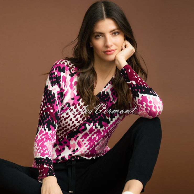 Marble Abstract Print Sweater Top - Style 7116-206 (Dark Pink / Pink / Black / Multi)