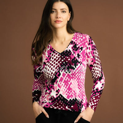 Marble Abstract Print Sweater Top - Style 7116-206 (Dark Pink / Pink / Black / Multi)