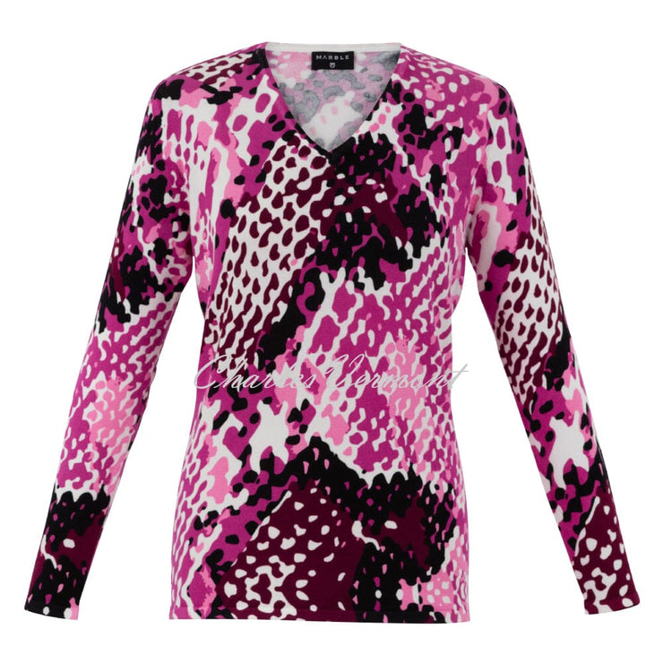 Marble Abstract Print Sweater Top - Style 7116-206 (Dark Pink / Pink / Black / Multi)