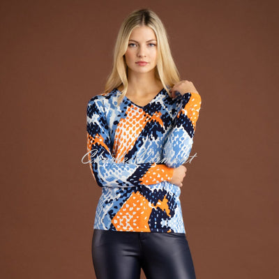Marble Abstract Print Sweater Top - Style 7116-211 (Orange / Navy / Blue / Multi)