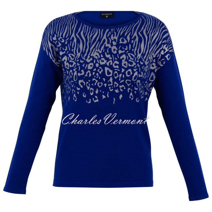 Marble Animal Print Sweater - Style 7117-210 (Royal Blue / Silver)